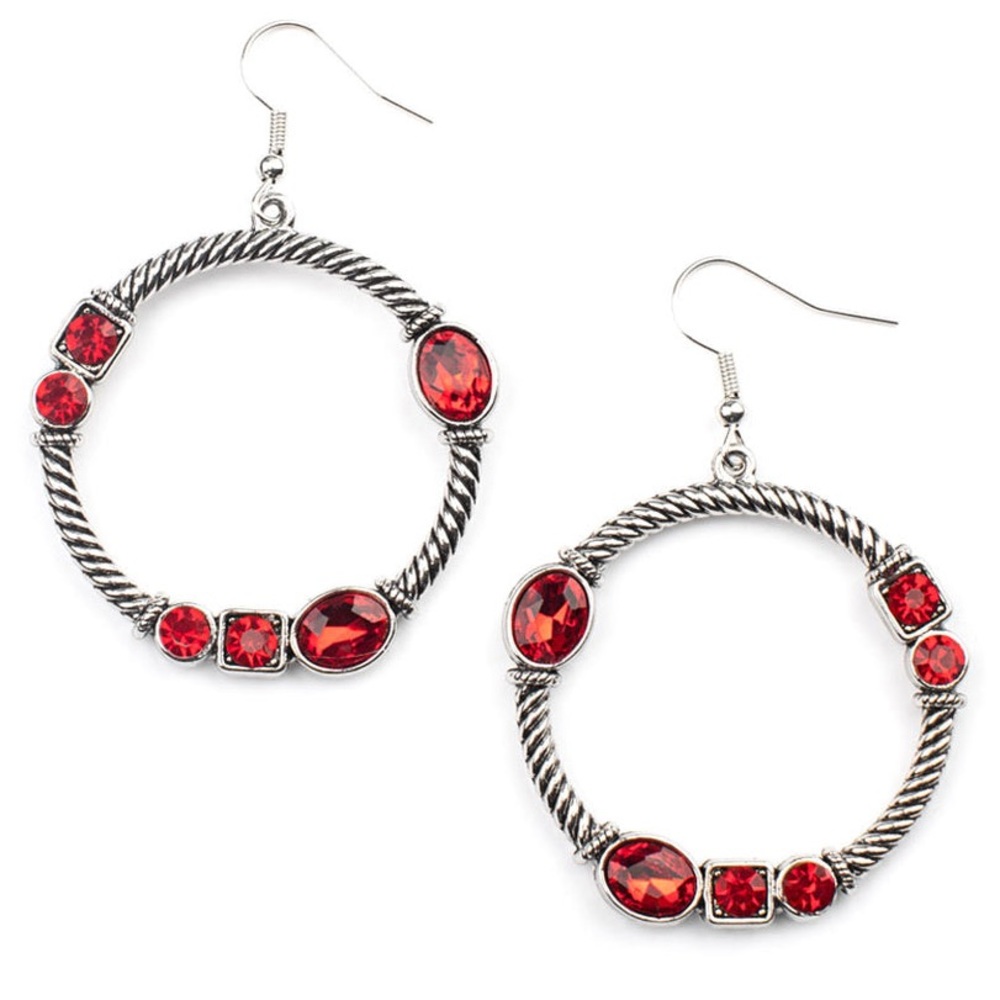 Red crystal rhinestone hoop earrings
